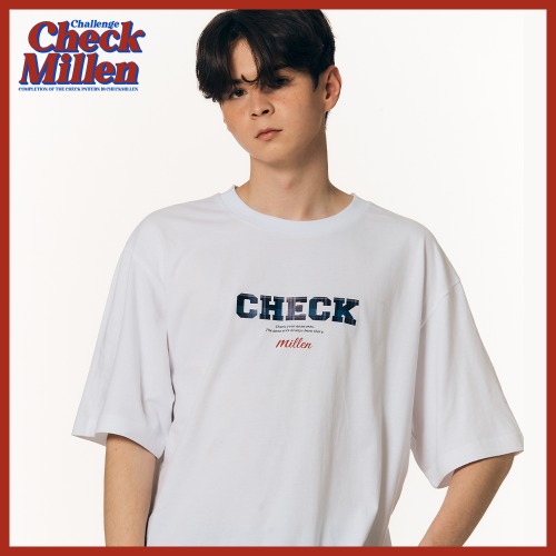 [체크밀런] Check pattern Lettering Half T-Shirt
