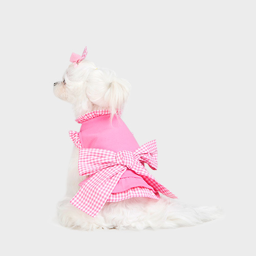 [두비독] 강아지 원피스 깅엄체크프릴ops 핑크