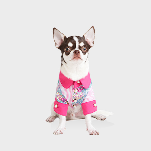 [두비독] 플라워패턴 강아지 셔츠 핑크