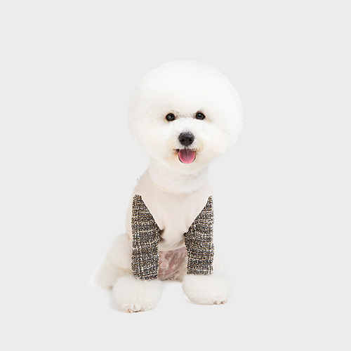 [두비독] 트위드 콤비 강아지 티셔츠 베이지