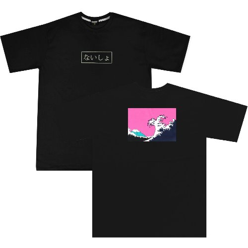 [나이쇼] tsunami printing black T-shirt