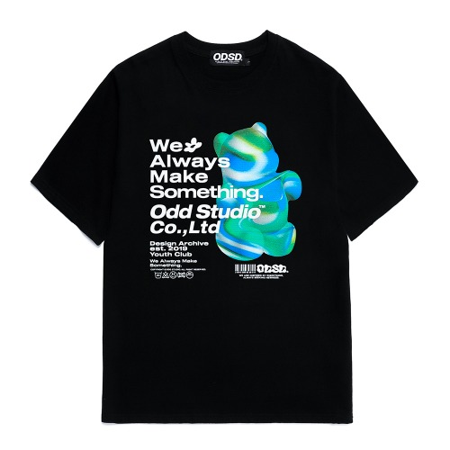 오드스튜디오 3D 베어 프린팅 티셔츠 - 블랙