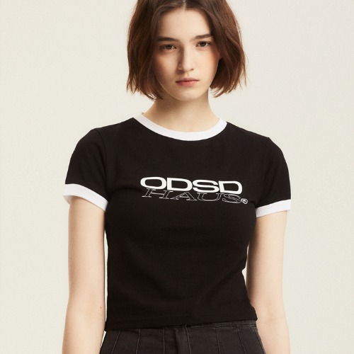 오드스튜디오 ODSD 하우스 크롭 링거 티셔츠 - 블랙
