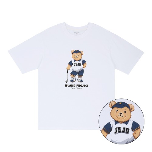 아일랜드프로젝트 Golf Bear T-Shirt (Navy Bear) - White