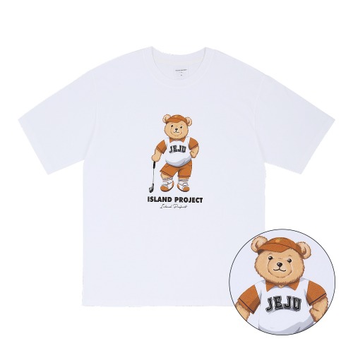 아일랜드프로젝트 Golf Bear T-Shirt (Orange Bear) - White